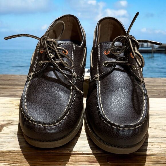 Madison Avenue Benjamin Boat Shoes Youth Size 6M Brown Leather Loafers - Picture 3 of 6